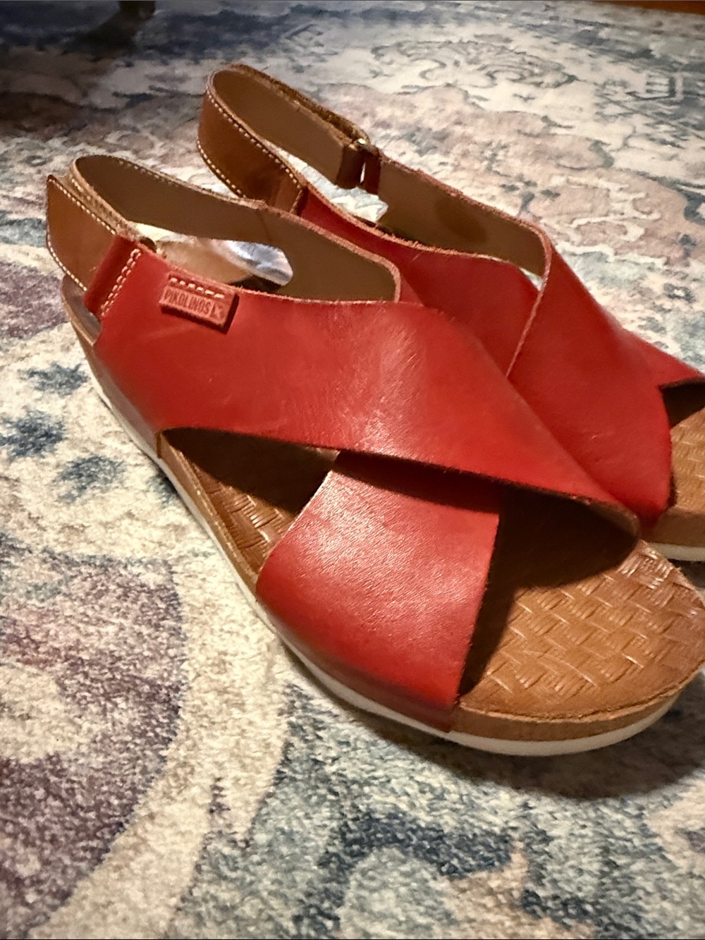 PIKOLINOS Red Leather Crisscross Slingback Sandals - Picture 4 of 7